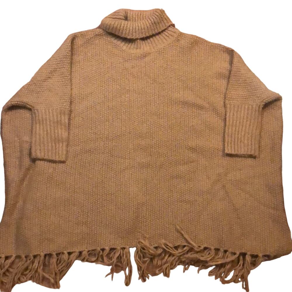 AM Women's Sweater Wool Blend Tunic with Fringe - One Size